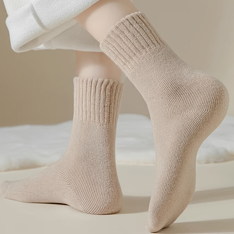 4 Pairs Solid Socks Comfy & Warm Mid Tube Women's Stockings