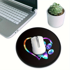 Galaxy Paw & Heart Pattern Round Mouse Pad Non Slip Rubber Base Mousepad