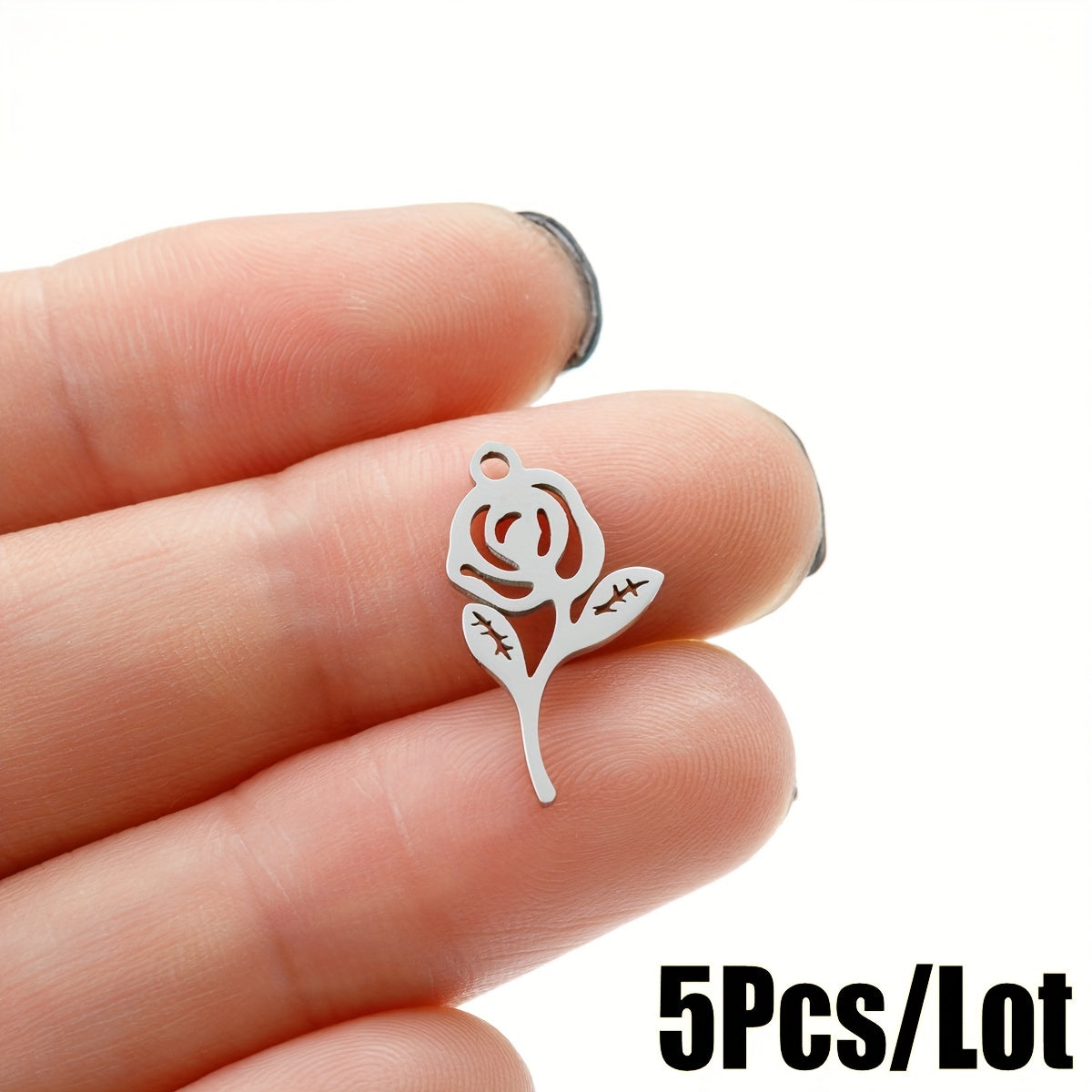 5PCS Stainless Steel Hollow Rose Flower Charms Pendants