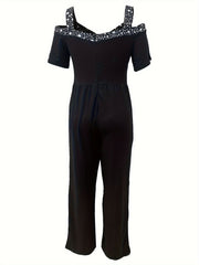 Colorblock Star Print Cold Shoulder Jumpsuit