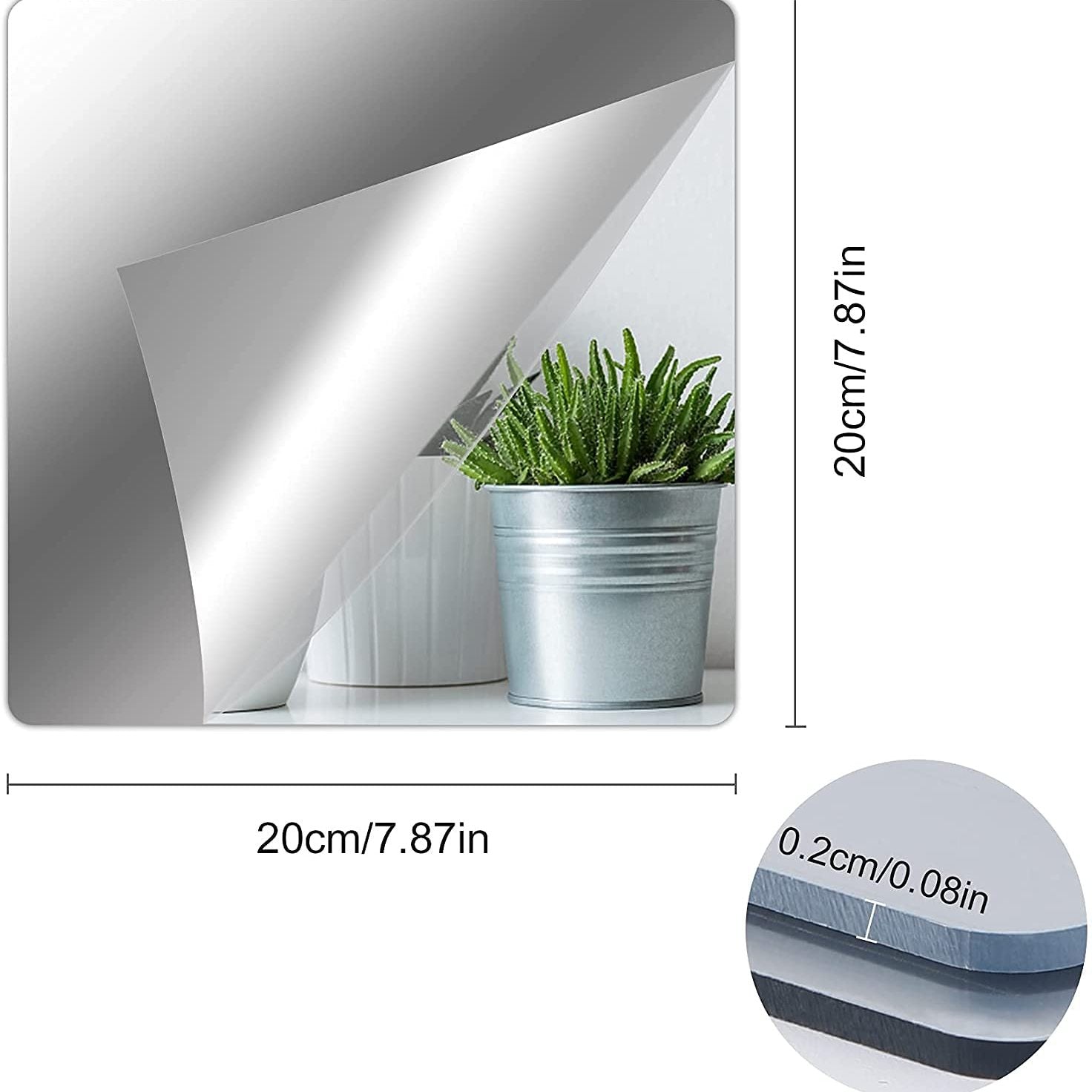 Acrylic Mirror Tiles 2mm Self Adhesive Flexible Plastic Frameless Mirror