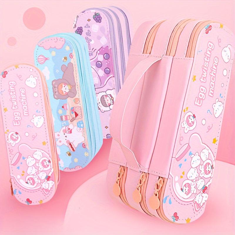 3-Layer Girl Heart Pencil Case Large Capacity Student Stationery
