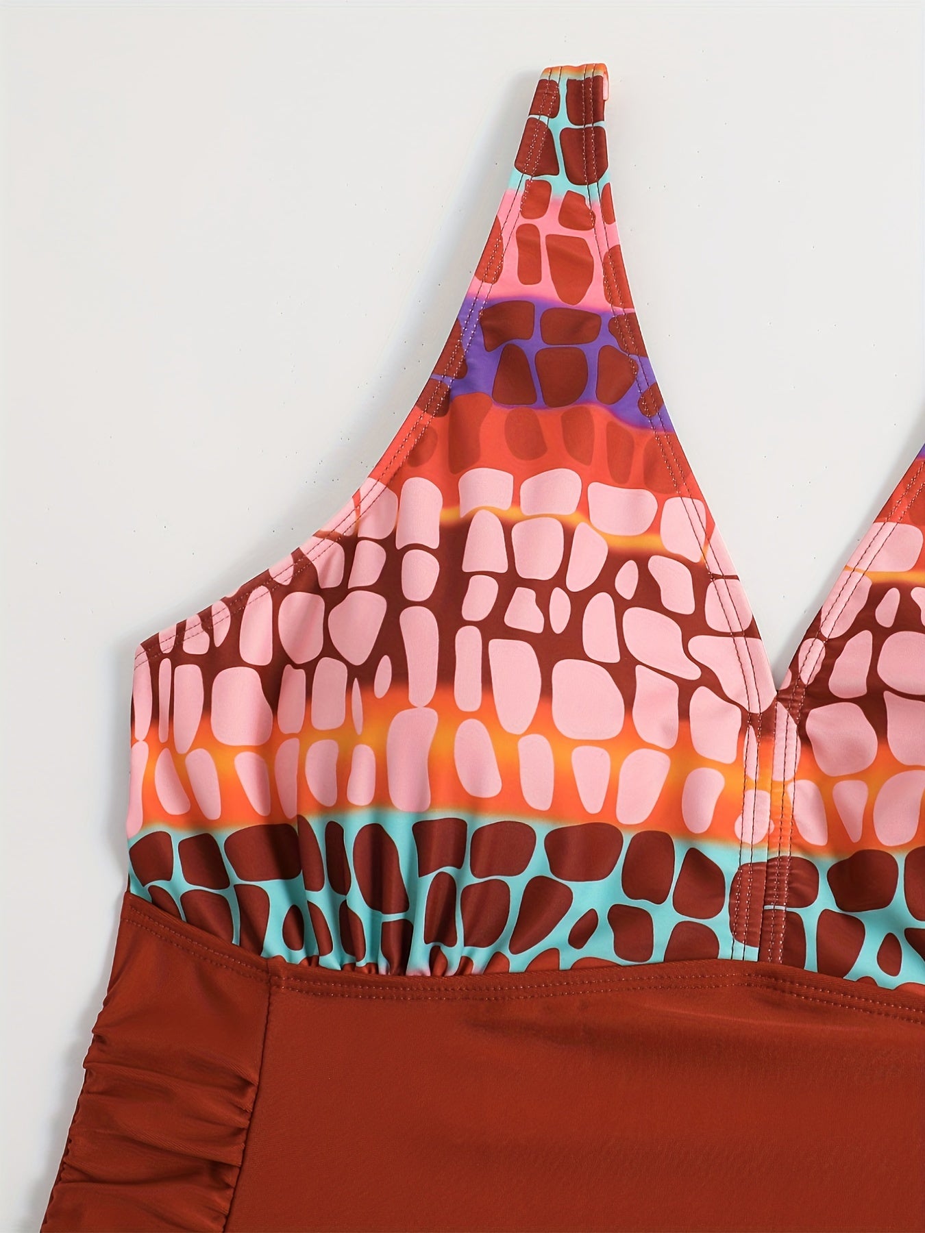  Colorblock Leopard Ruched Side One Piece Swimsuit