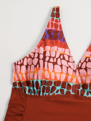  Colorblock Leopard Ruched Side One Piece Swimsuit