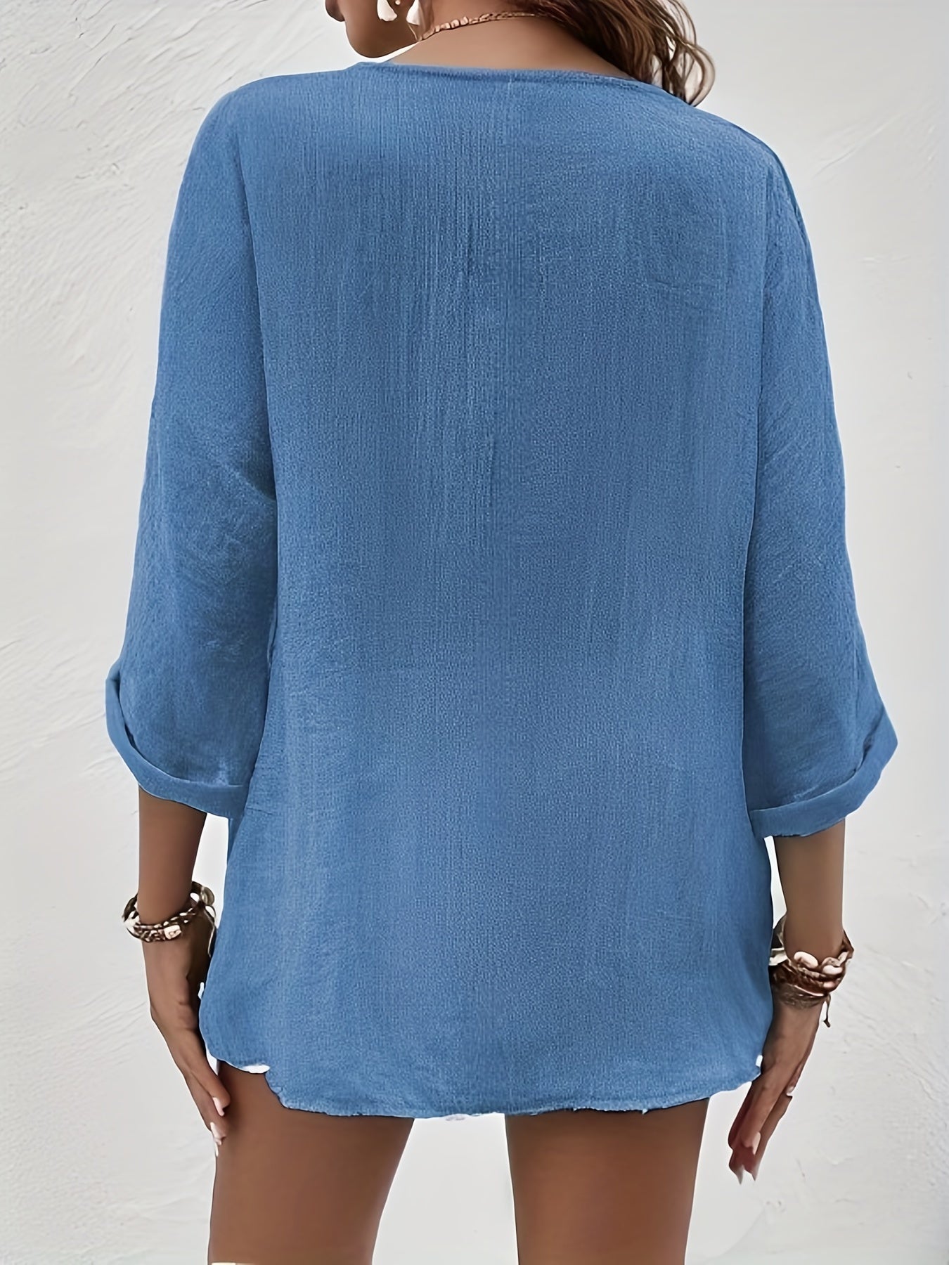  Casual Blouse Women's Solid Button Up Long Sleeve V Neck Shirt