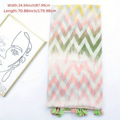 Geometric Pattern Print Tassel Scarf Classic Boho Striped Shawl