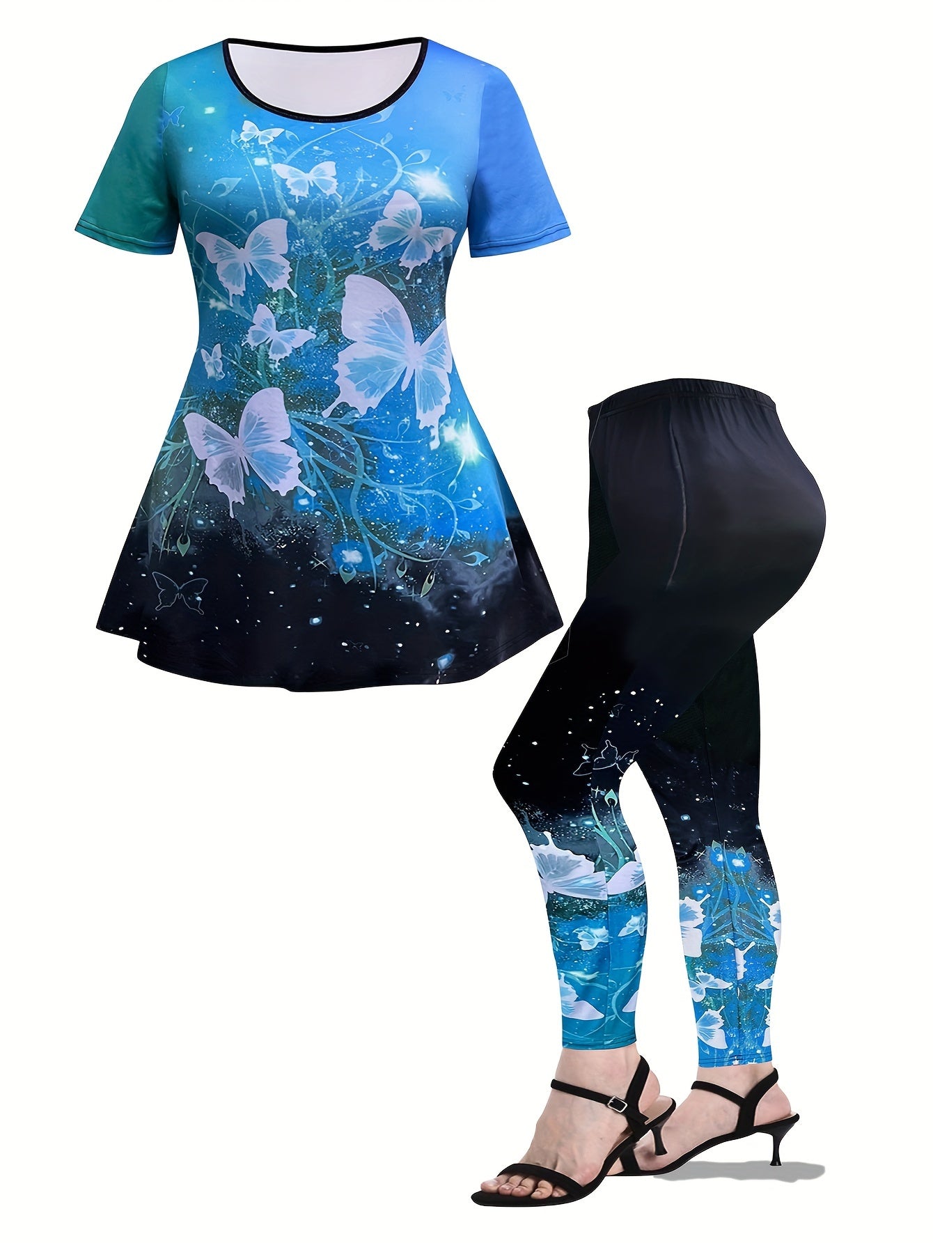  Tie Dye Butterfly Print Top & Leggings Set
