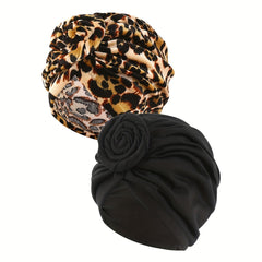 Leopard Print Knotted Turban Cap Set