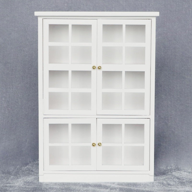 1:12 Scale Dollhouse Cabinet with Grey Glass Panels Golden Handles