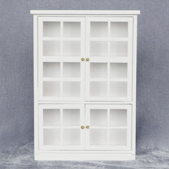 1:12 Scale Dollhouse Cabinet with Grey Glass Panels Golden Handles