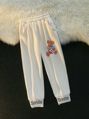 Girls Fleece Warm Sweatpants Elastic Waist Bear Print