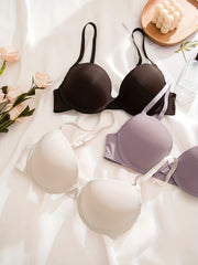 3pcs Solid T-Shirt Bras Comfy Push Up Bra Women's Lingerie