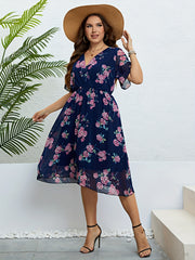 Women's Plus Floral Print Flutter Sleeve Midi Dress