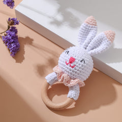 Plush Rabbit Toy w/ Hand Crank Bell Multicolor Sensory Baby Gift