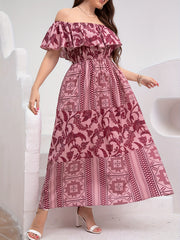 Colorblock Off Shoulder Maxi Dress