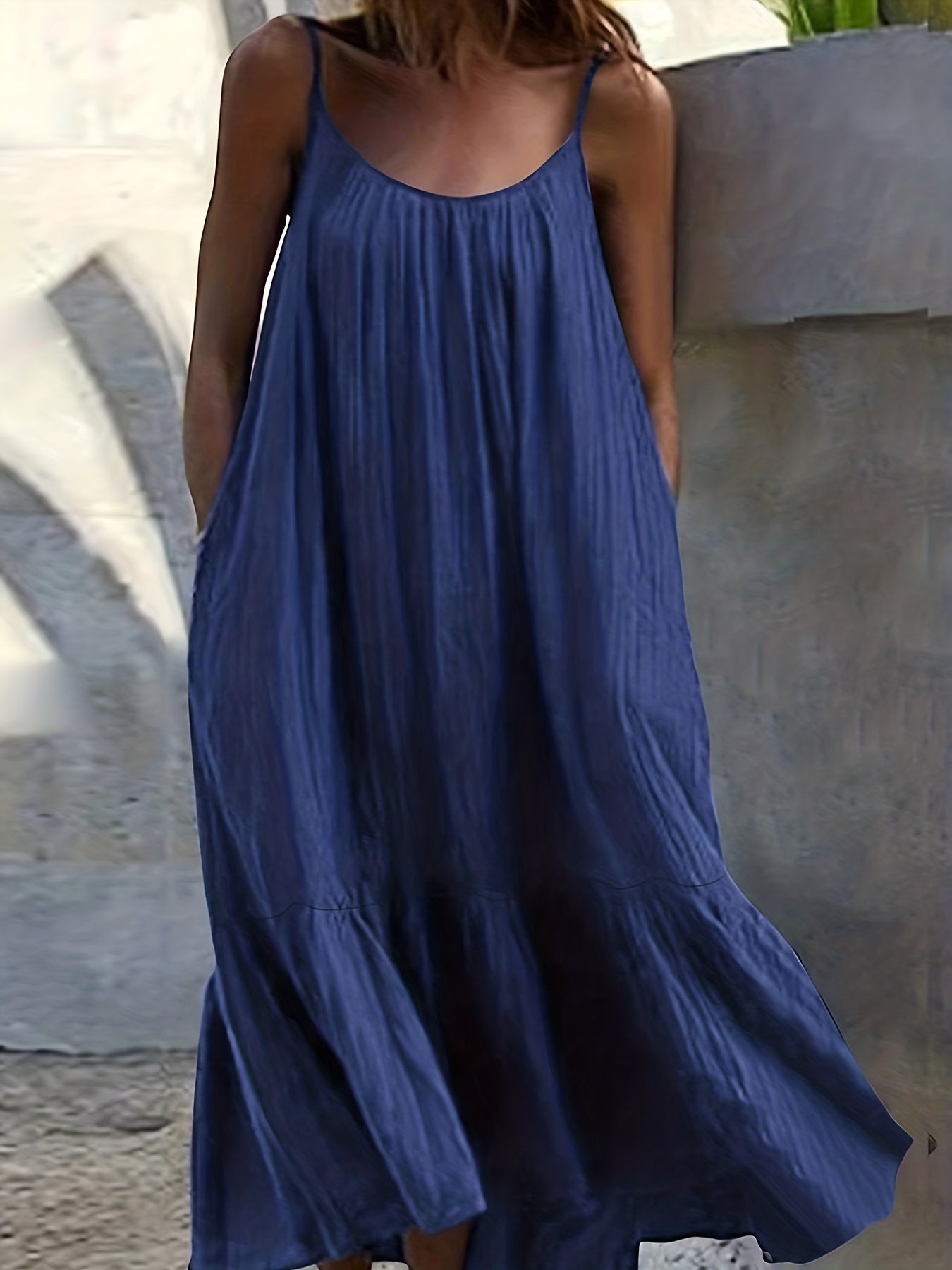  Solid Ruffle Trim Maxi Cami Dress