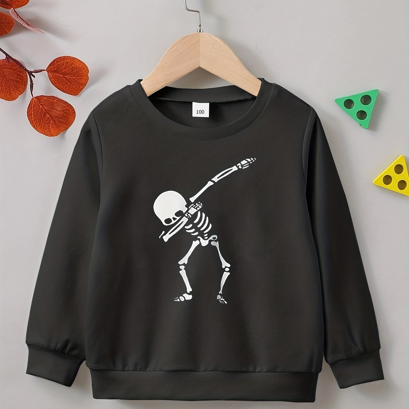 Funny Hip Hop Skeleton Print Boys Casual Pullover Sweatshirt