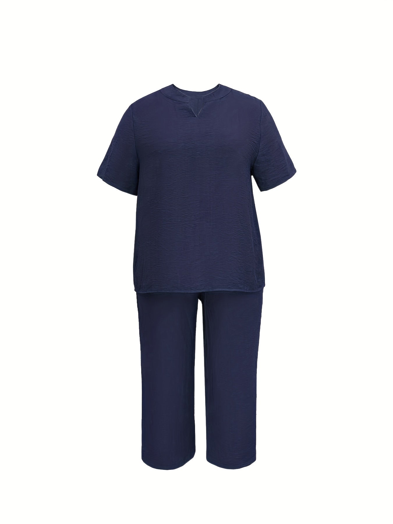  Solid Short Sleeve Top & Wide Leg Pants Set