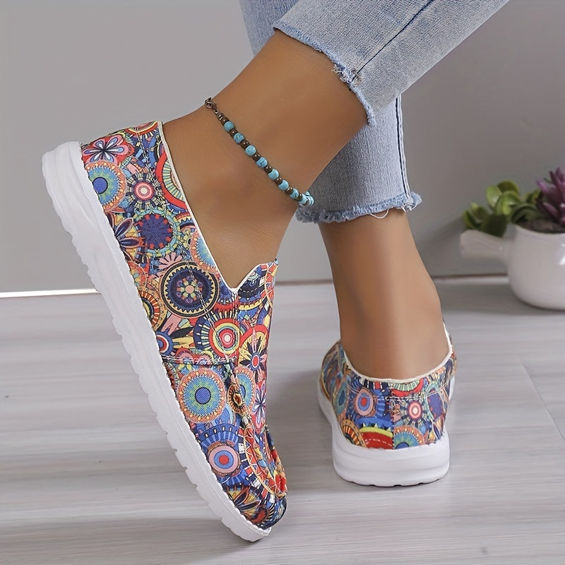 Women's Floral Print Slip On Low Flat Canvas Shoes