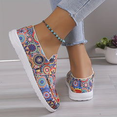 Women's Floral Print Slip On Low Flat Canvas Shoes