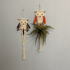 Cute Owl Hand Woven Flowerpot Hanging Basket Kids Room Decor Wall Pendant