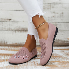 Women's Floral Embroidered Mesh Flat Shoes Lightweight Casual Footwear
