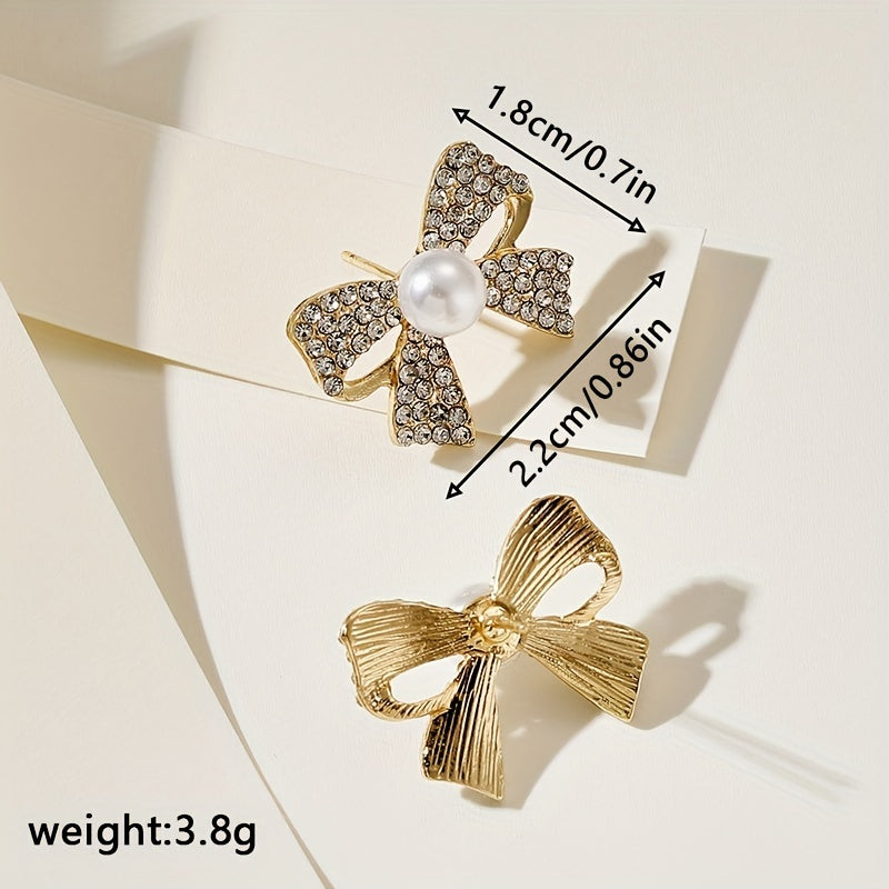 Artificial Crystal Decor Bowknot Stud Earrings 18K Plated Jewelry