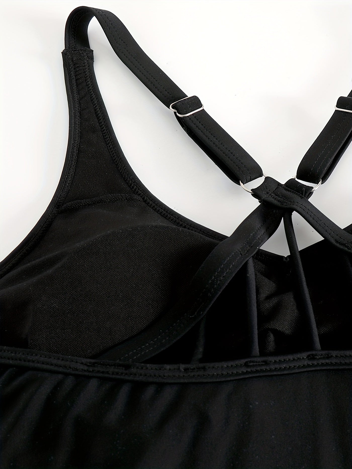  Casual Tankini Set Solid V Neck Cami Top & Shorts Swimsuit