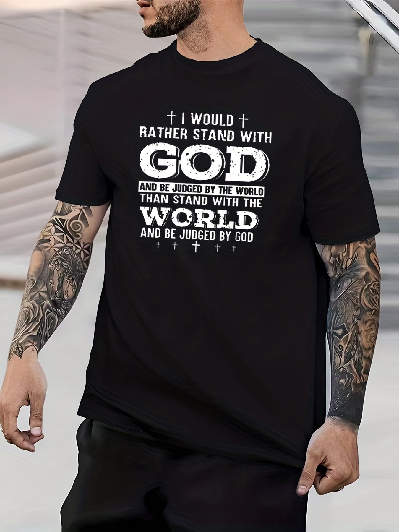Poker Card Suits GOD Print Men's Graphic Crew Neck T shirt