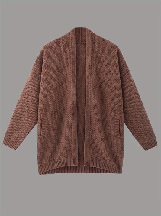  Solid Knit Long Sleeve Open Front Cardigan
