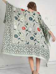  Boho Cover Up Women's Plus Scarf & Paisley Print Batwing Sleeve
