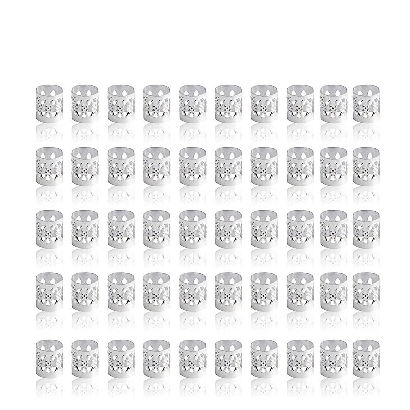 50pcs Aluminum Hollow Out Dreadlocks Rings Beads Hair Ring Decoration Silvery
