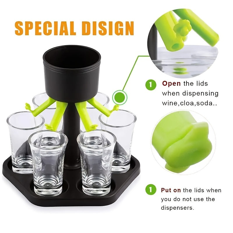 6 Shot Glass Dispenser for Wine Whisky Beer Liquor - Ideal for Parties