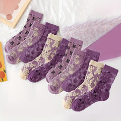 Retro Style Floral Print Socks for Women - Pack of 10