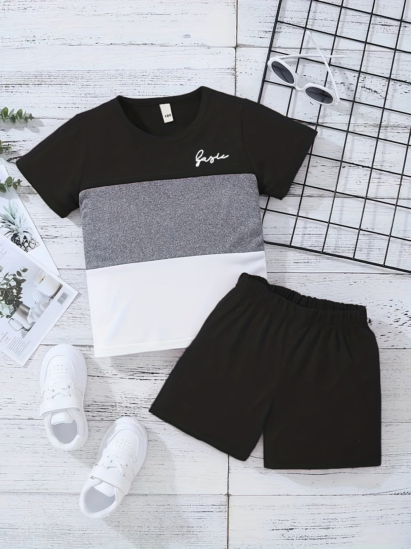 Boys Casual Block & Letter Graphic Print Short Sleeve T-shirt & Shorts Set