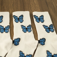 3 Pairs Butterfly Print Socks Comfy & Breathable Mid Tube Socks