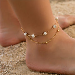 Men's Faux Diamond Crystal Anklet Double Layer For Unisex