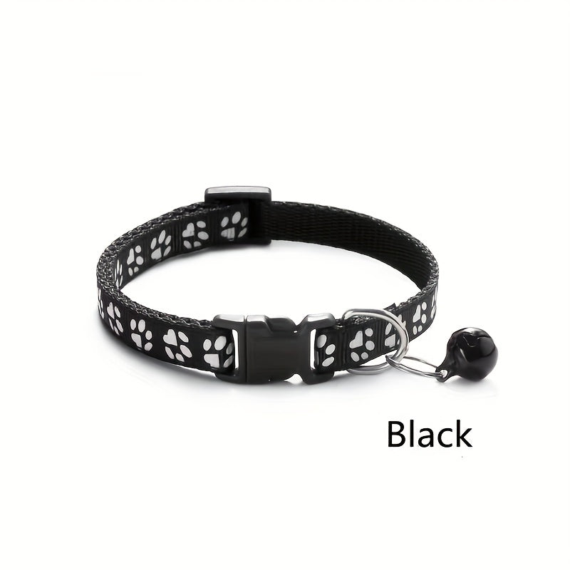 Adjustable Printed Cat Collar with Bell - Quick Release and Safe
