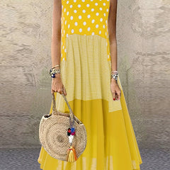  Boho Polka Dot Print Dress Round Neck Tank