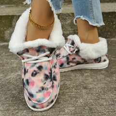 Women's Lace Up Fuzzy Loafers Warm Comfortable Snow Shoes
