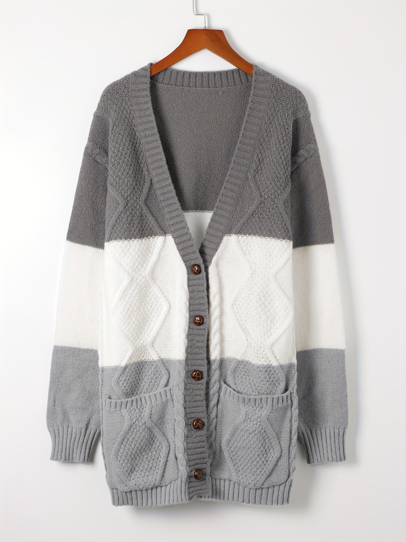  Colorblock Long Sleeve Button Up Sweater Cardigan