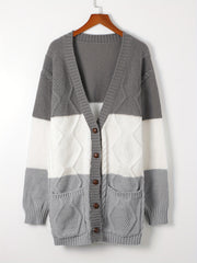  Colorblock Long Sleeve Button Up Sweater Cardigan