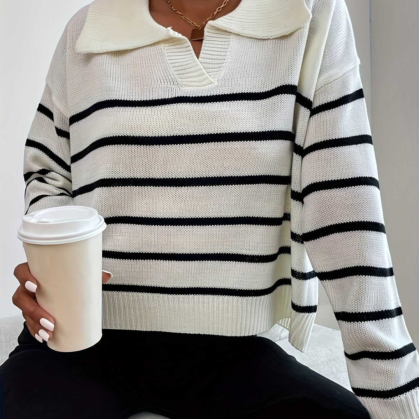  Colorblock Stripe Print Casual Sweater