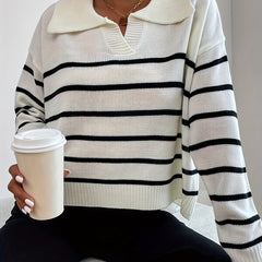  Colorblock Stripe Print Casual Sweater