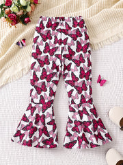 Boho Floral Print Bell Bottom Pants Elastic Waist Stretchy Fit Casual Trousers