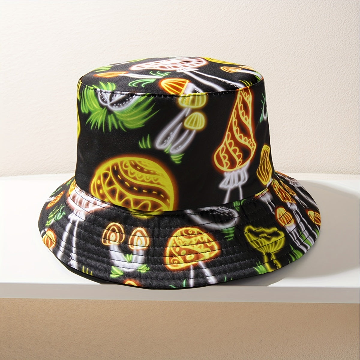 Mushroom Print Bucket Hat Reversible Y2K Basin Hat