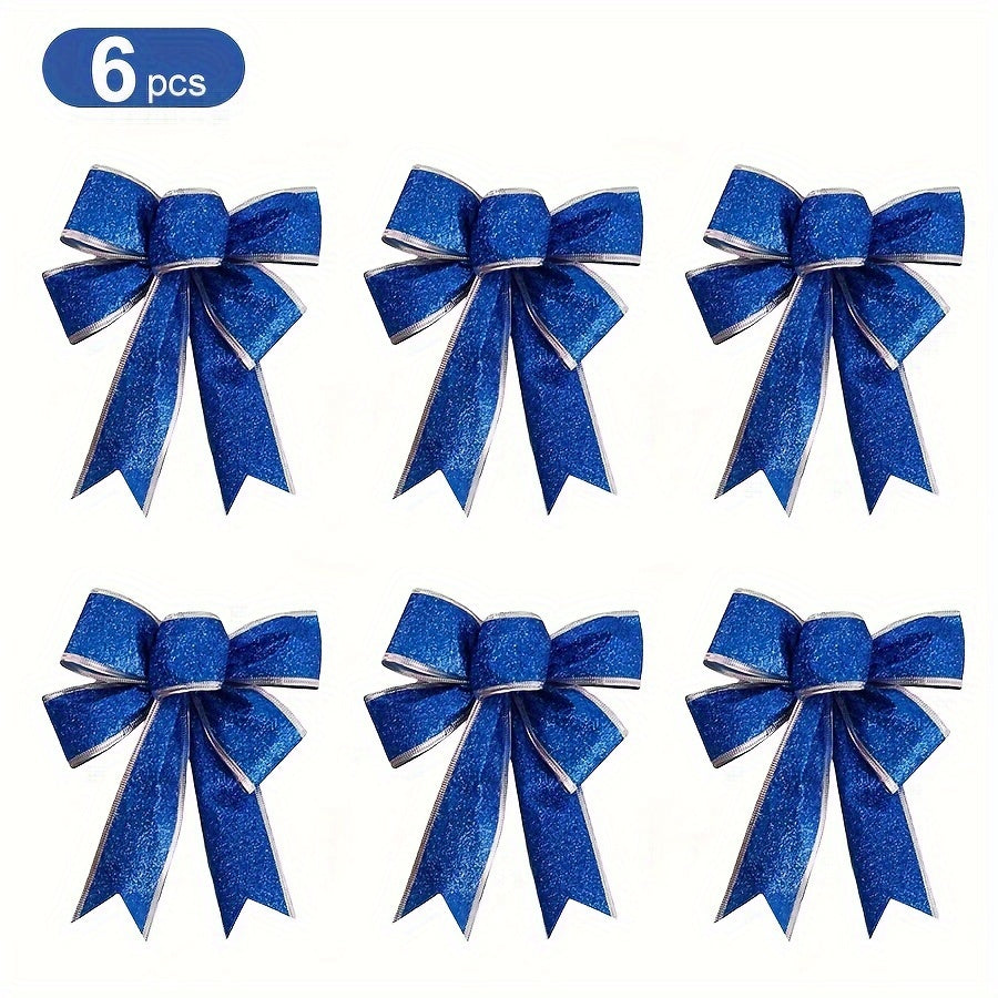 6pcs 7.87IN Christmas Golden Bow Knot Set for Gift Boxes & Tree Wreaths