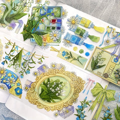 PET Tape 3M 3D Lily Valley Flower Stickers Journaling Colored Masking Tape
