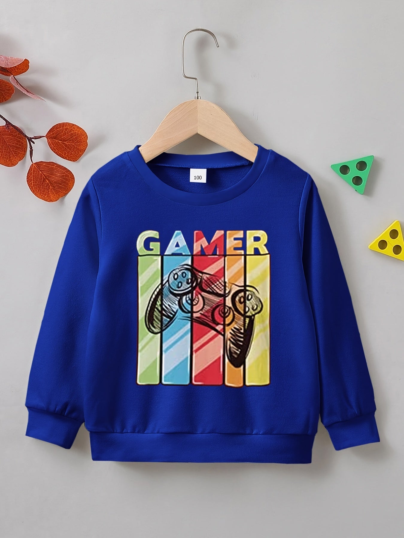 Vintage Gamepad Print Boys Casual Pullover Sweatshirt