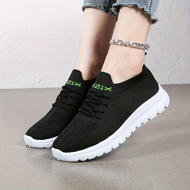 Women's Letter Knit Athletic Running Shoes Soft Sole Casual Sneakers